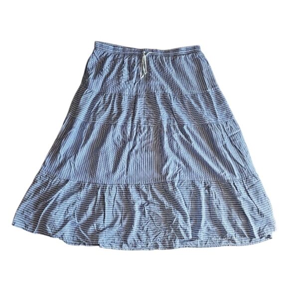 NWT Striped Tiered Maxi Skirt Sz XXL Navy White Boho Coastal Cottagecore - Picture 3 of 13